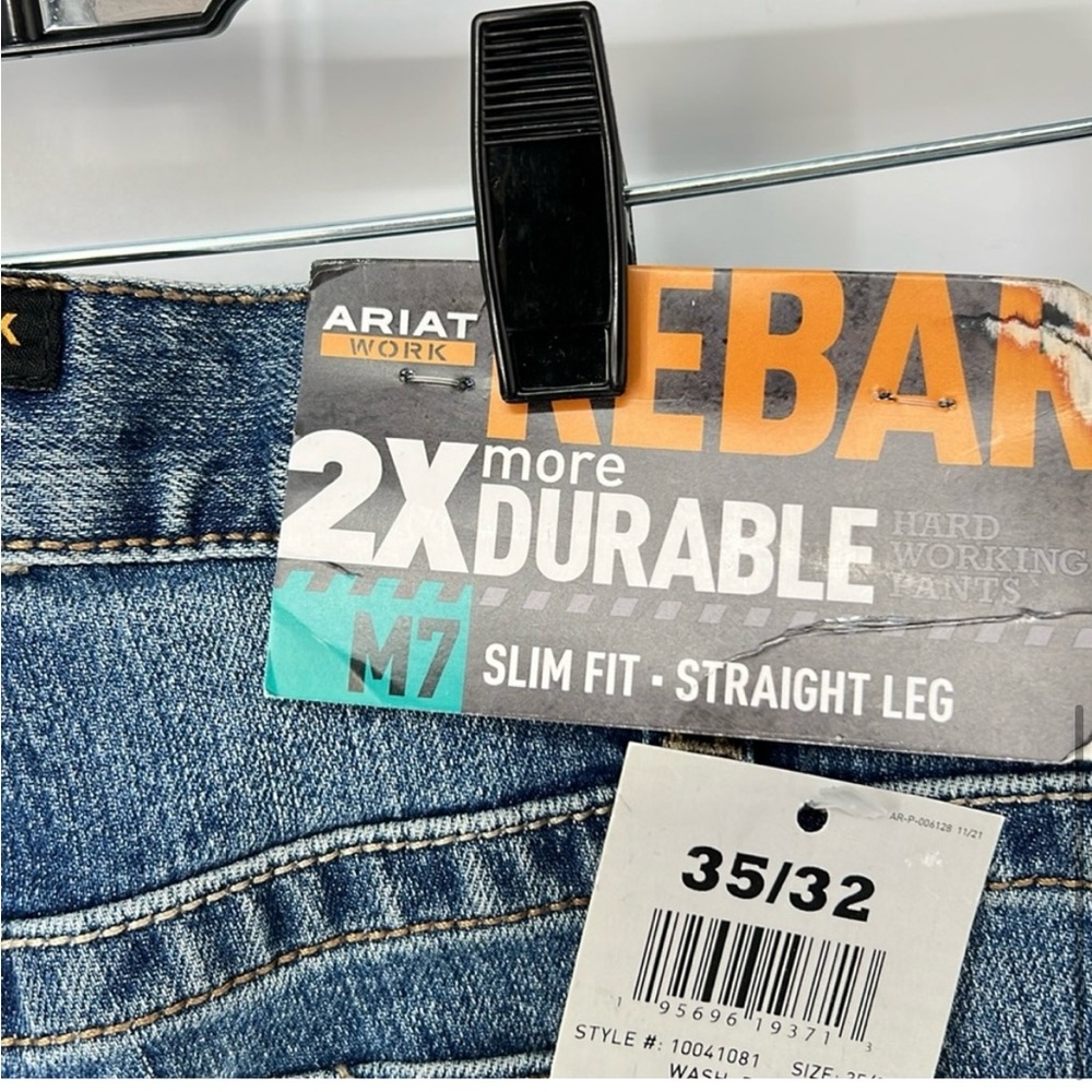 Ariat Men’s Rebar 35x32, NWT work jeans, slim straight men
